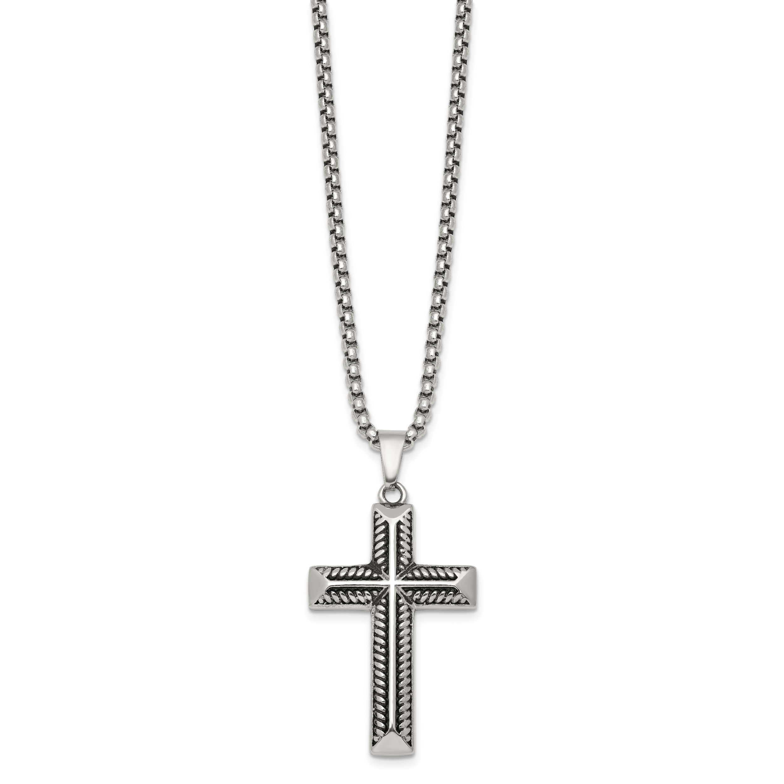Antiqued Cross Stainless Steel Rolo Chain Necklace 24in Secondary image