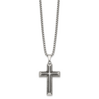Antiqued Cross Stainless Steel Rolo Chain Necklace 24in