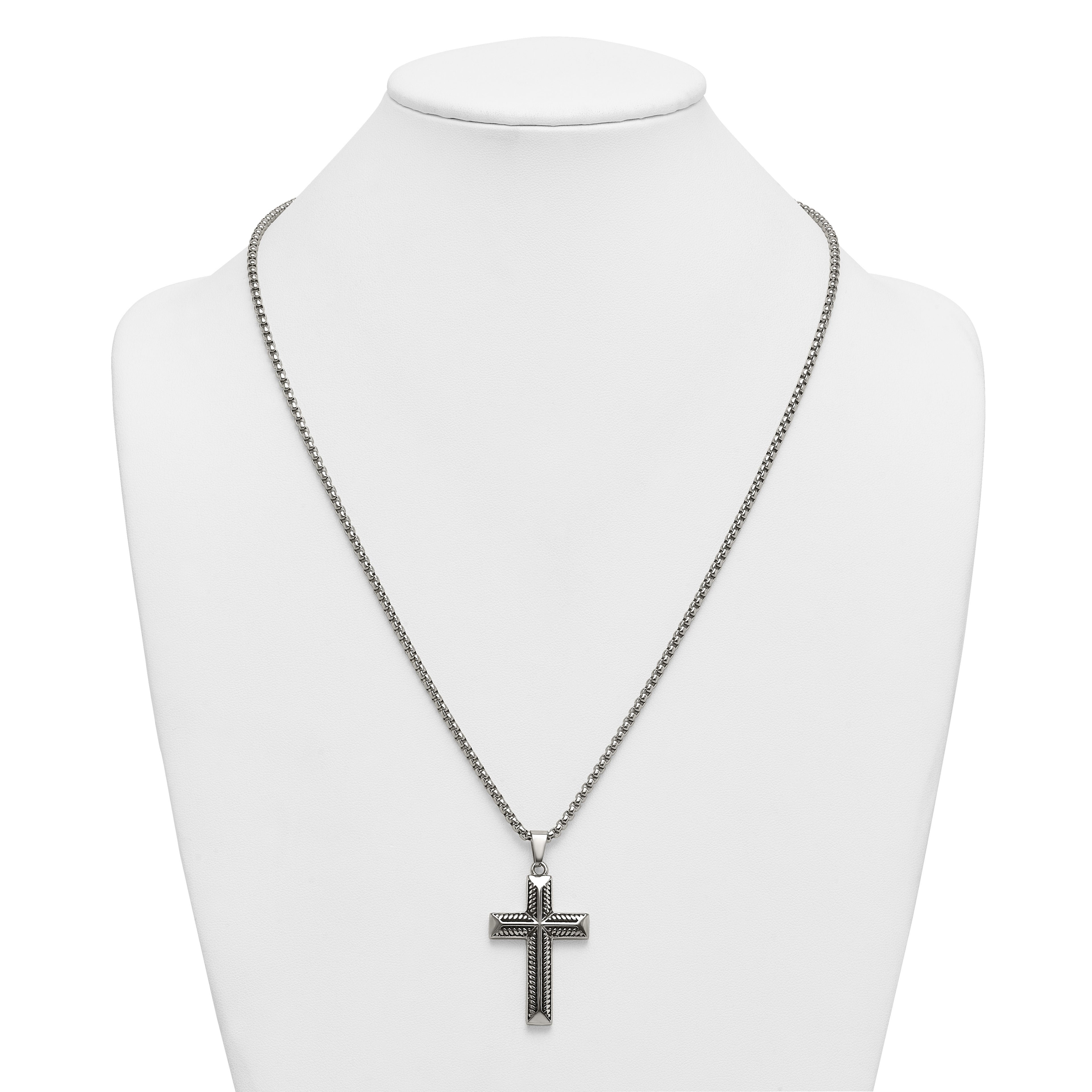 Antiqued Cross Stainless Steel Rolo Chain Necklace 24in