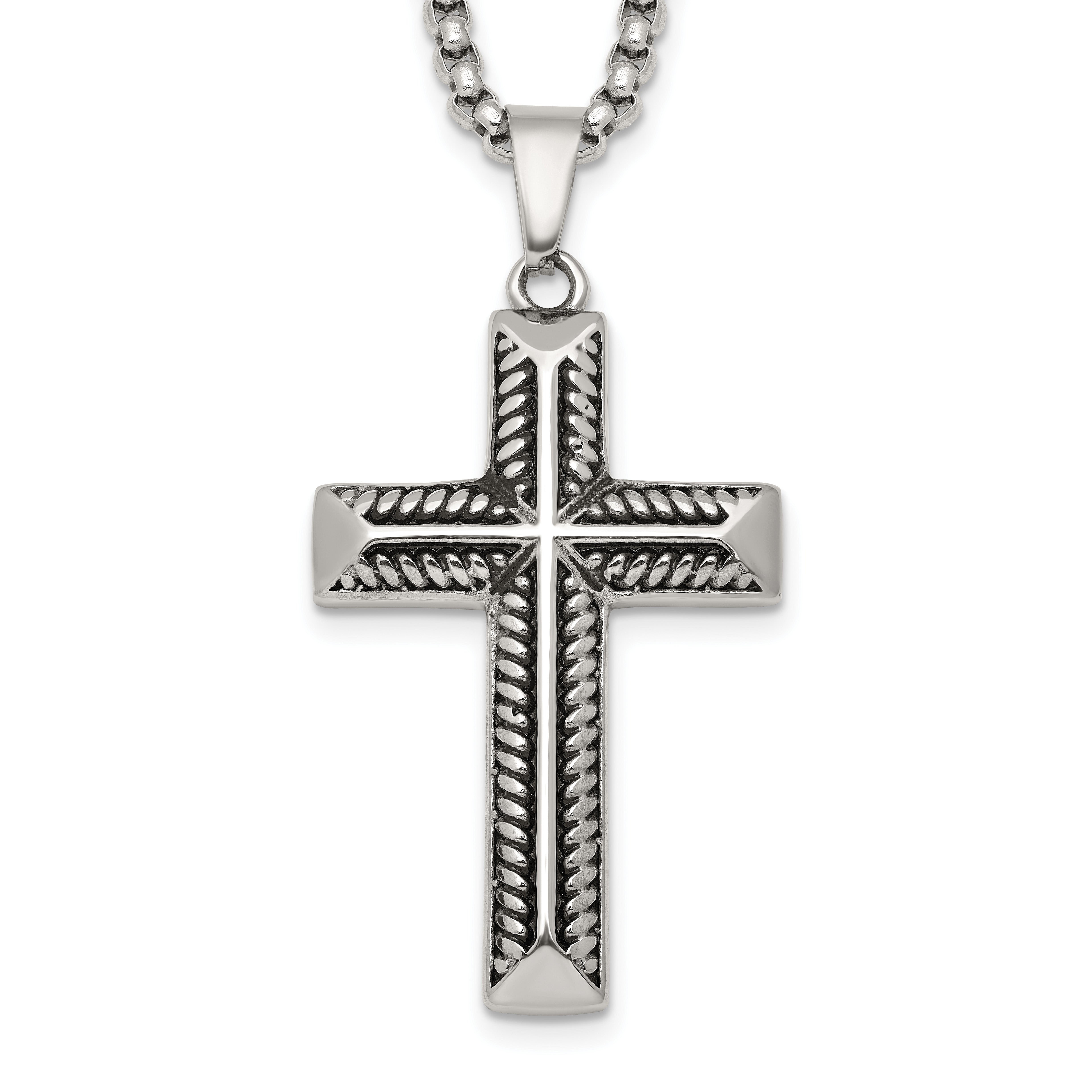 Antiqued Cross Stainless Steel Rolo Chain Necklace 24in Main image