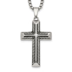 Antiqued Cross Stainless Steel Rolo Chain Necklace 24in