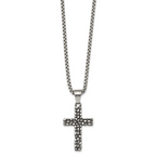 Antiqued Cross Stainless Steel Rolo Chain Necklace Textured