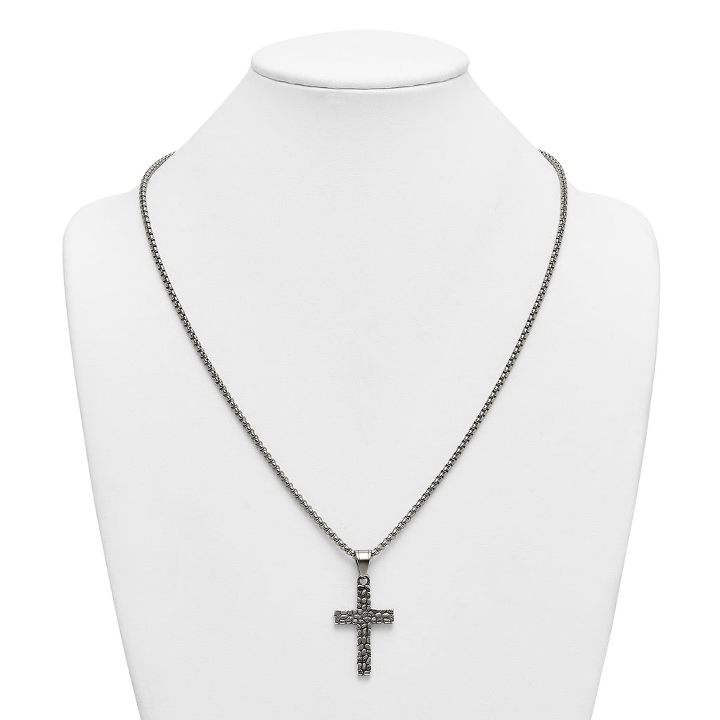 Antiqued Cross Stainless Steel Rolo Chain Necklace Textured