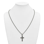 Antiqued Cross Stainless Steel Rolo Chain Necklace Textured