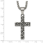 Antiqued Cross Stainless Steel Rolo Chain Necklace Textured