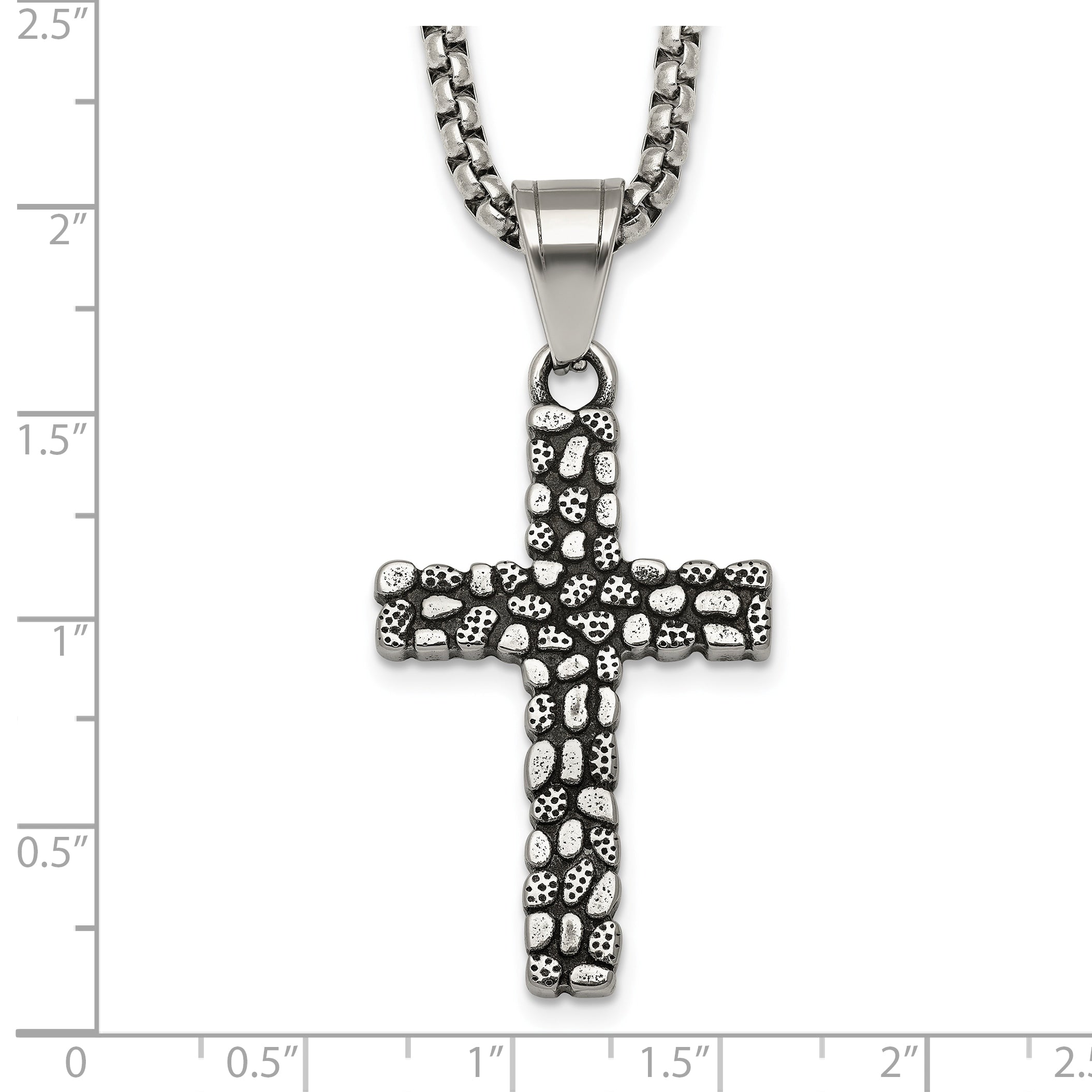 Antiqued Cross Stainless Steel Rolo Chain Necklace Textured
