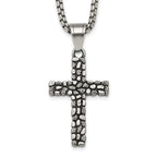 Antiqued Cross Stainless Steel Rolo Chain Necklace Textured
