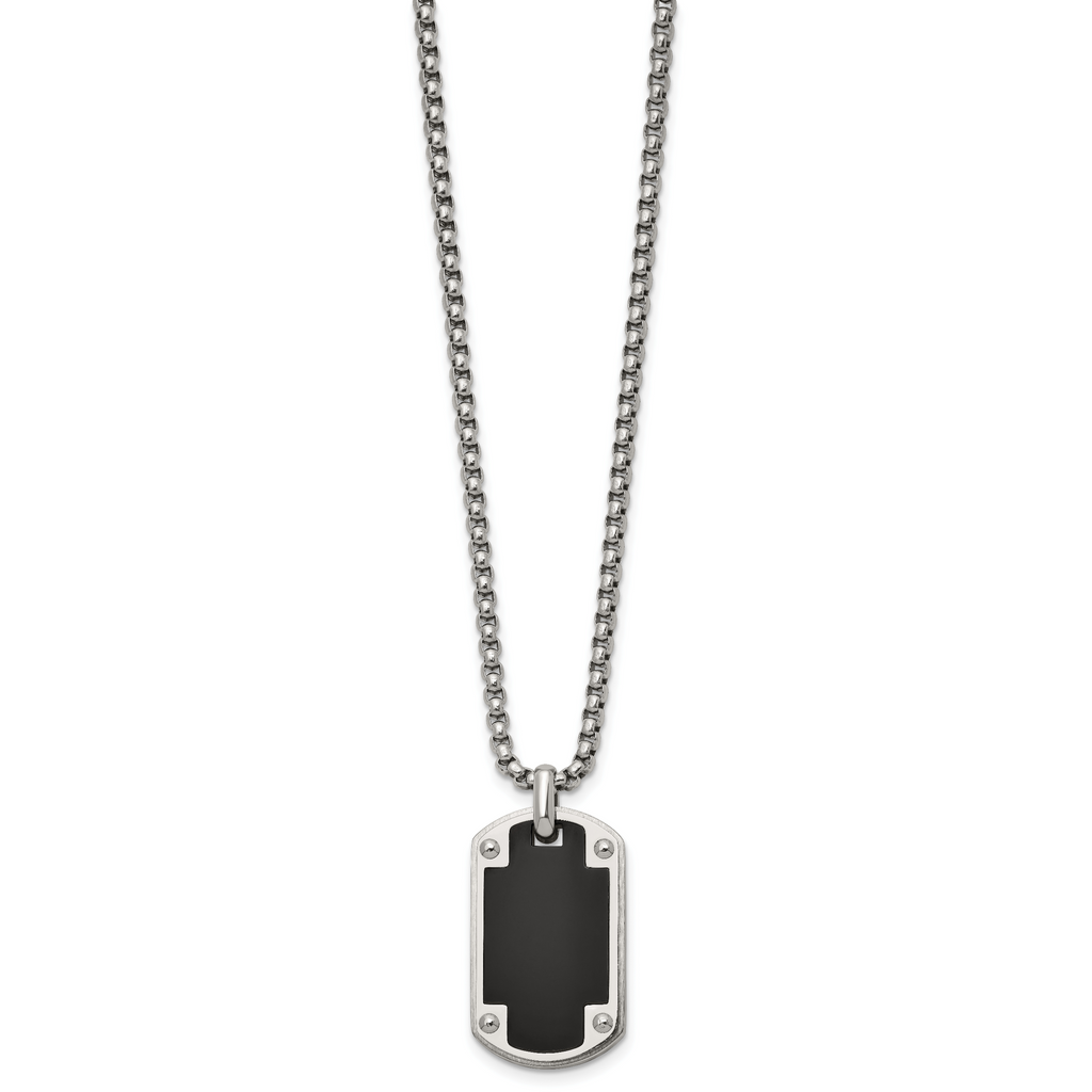 Black Ion-Plated Polished Dog Tag Stainless Steel Rolo Chain Necklace