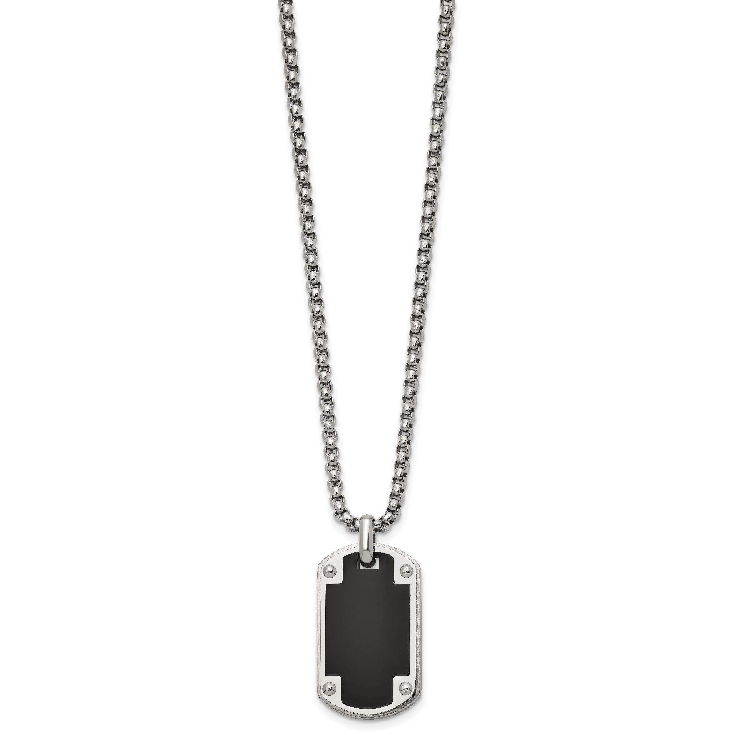 Black Ion-Plated Polished Dog Tag Stainless Steel Rolo Chain Necklace