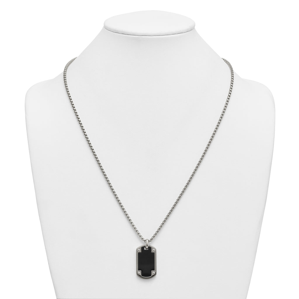Black Ion-Plated Polished Dog Tag Stainless Steel Rolo Chain Necklace