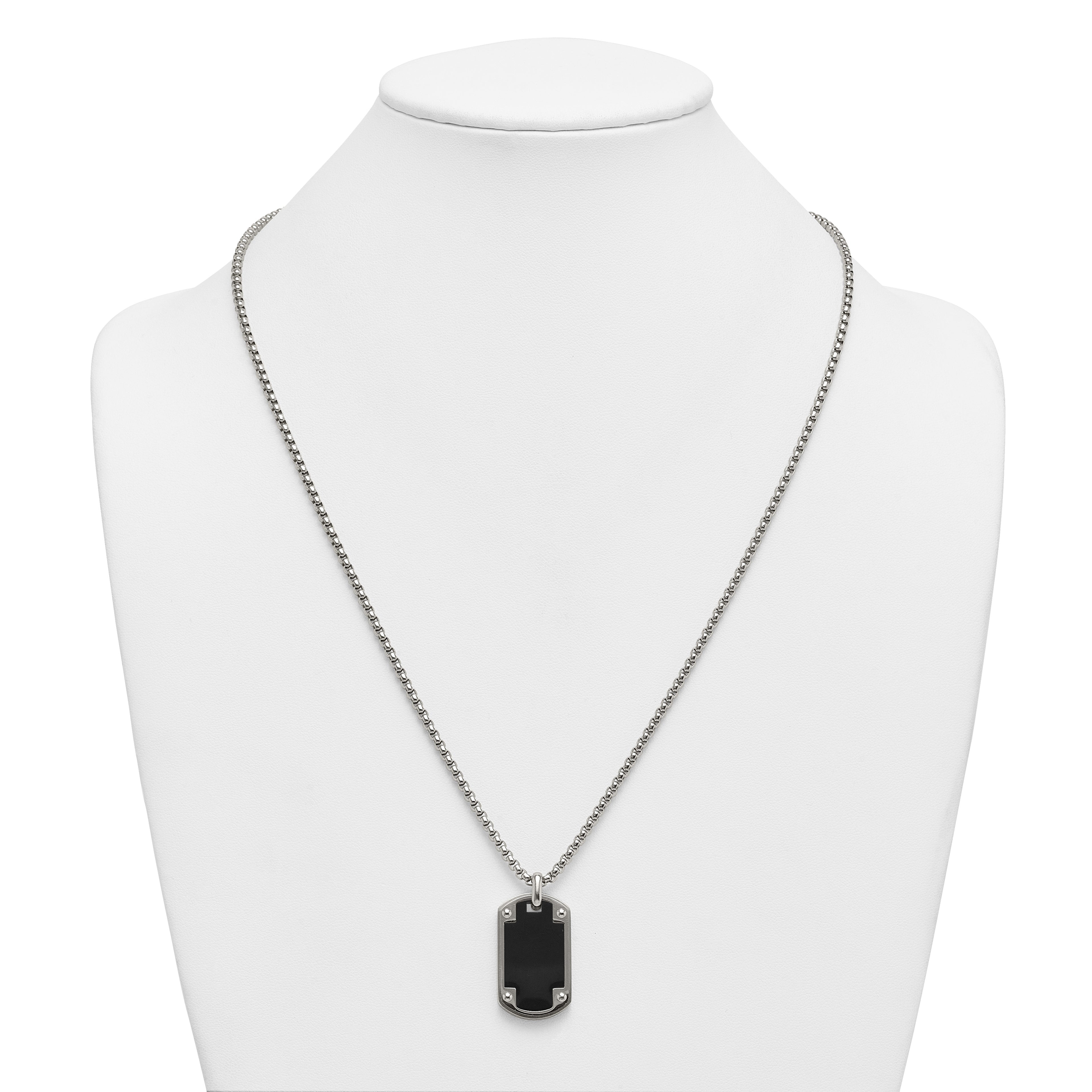 Black Ion-Plated Polished Dog Tag Stainless Steel Rolo Chain Necklace