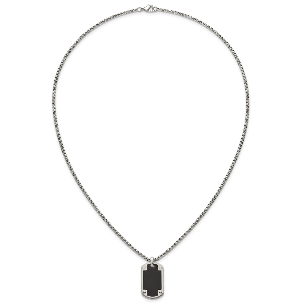 Black Ion-Plated Polished Dog Tag Stainless Steel Rolo Chain Necklace