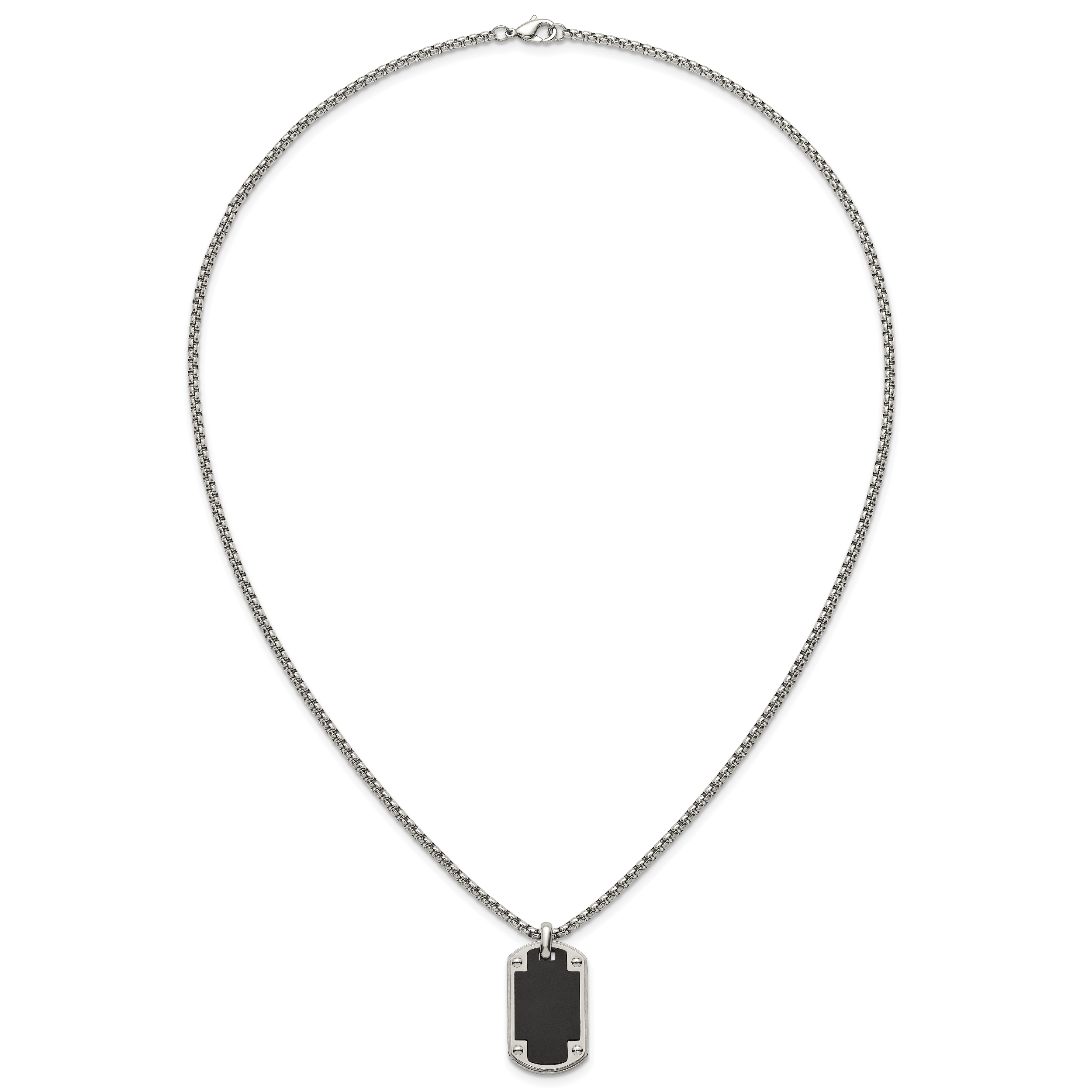 Black Ion-Plated Polished Dog Tag Stainless Steel Rolo Chain Necklace