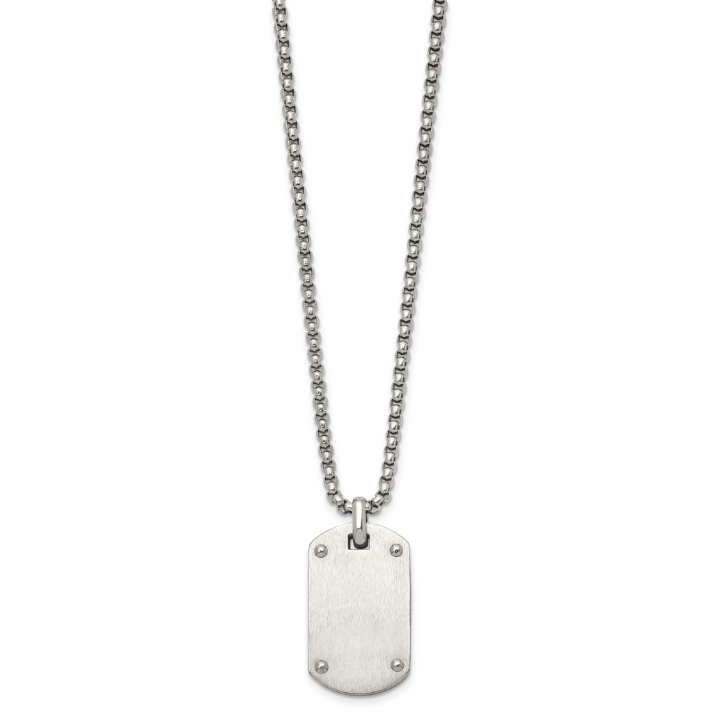 Black Ion-Plated Polished Dog Tag Stainless Steel Rolo Chain Necklace