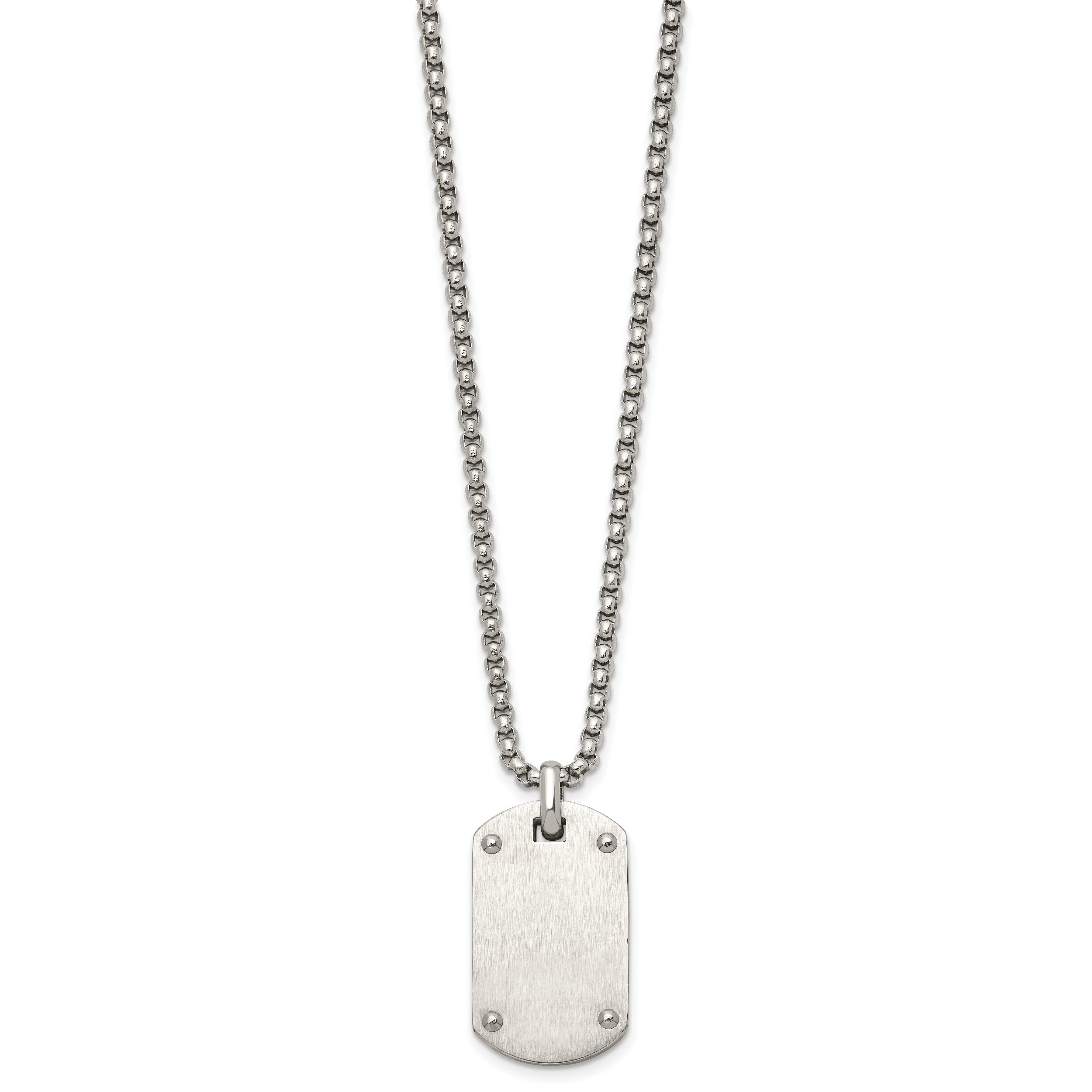 Black Ion-Plated Polished Dog Tag Stainless Steel Rolo Chain Necklace