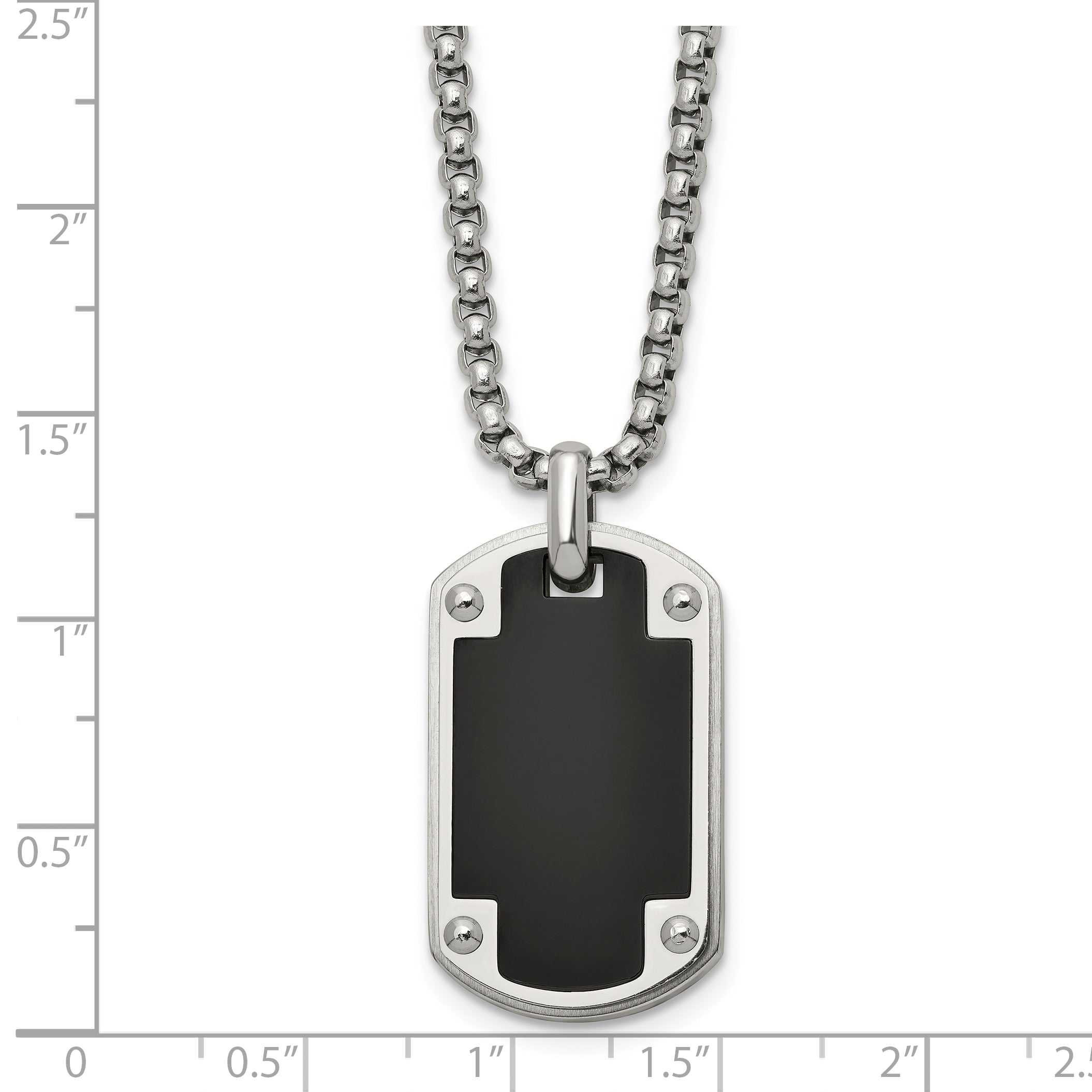 Black Ion-Plated Polished Dog Tag Stainless Steel Rolo Chain Necklace