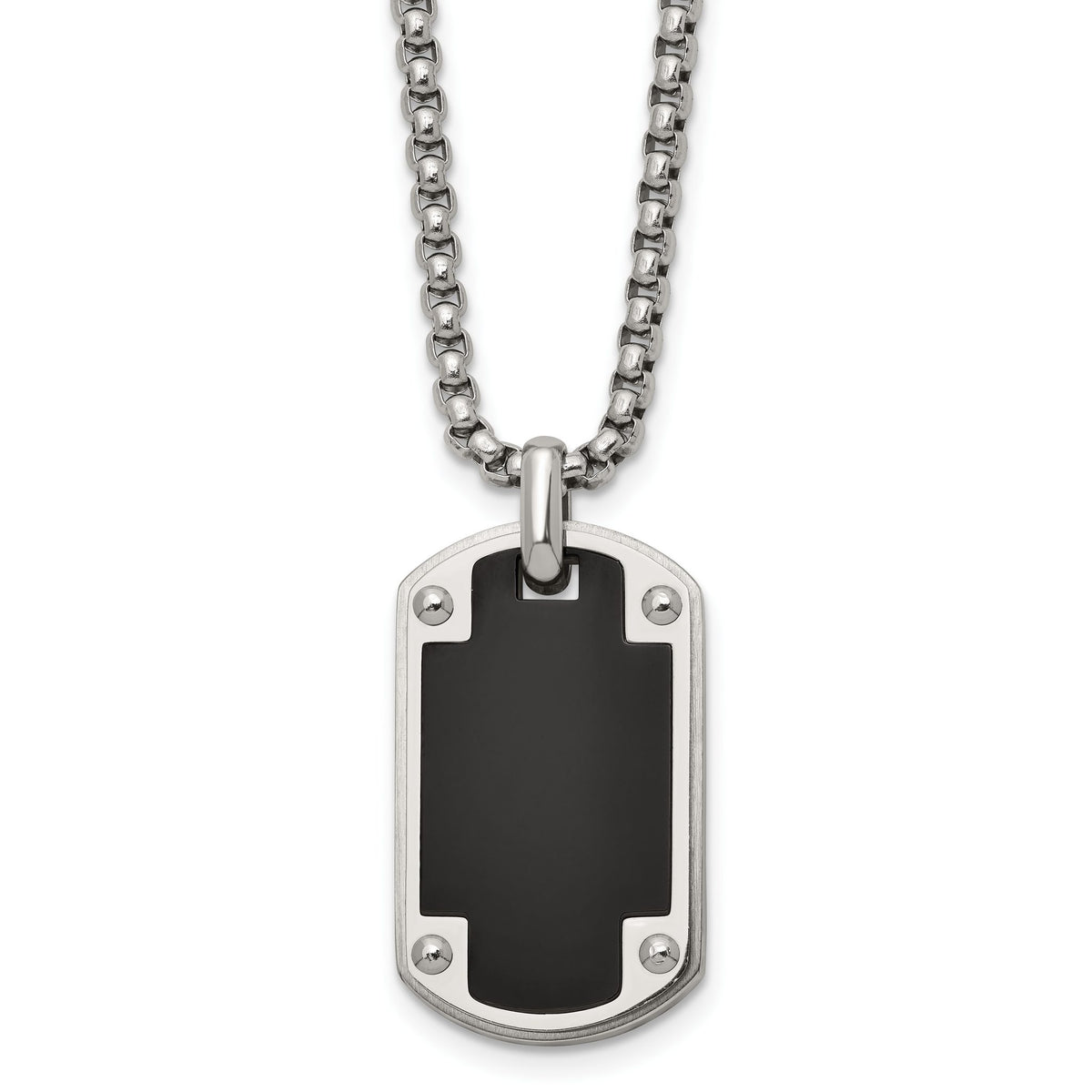 Chisel Center Dog Tag Necklace in Stainless Steel, 24 Inch - Sophia Jewelers Main image