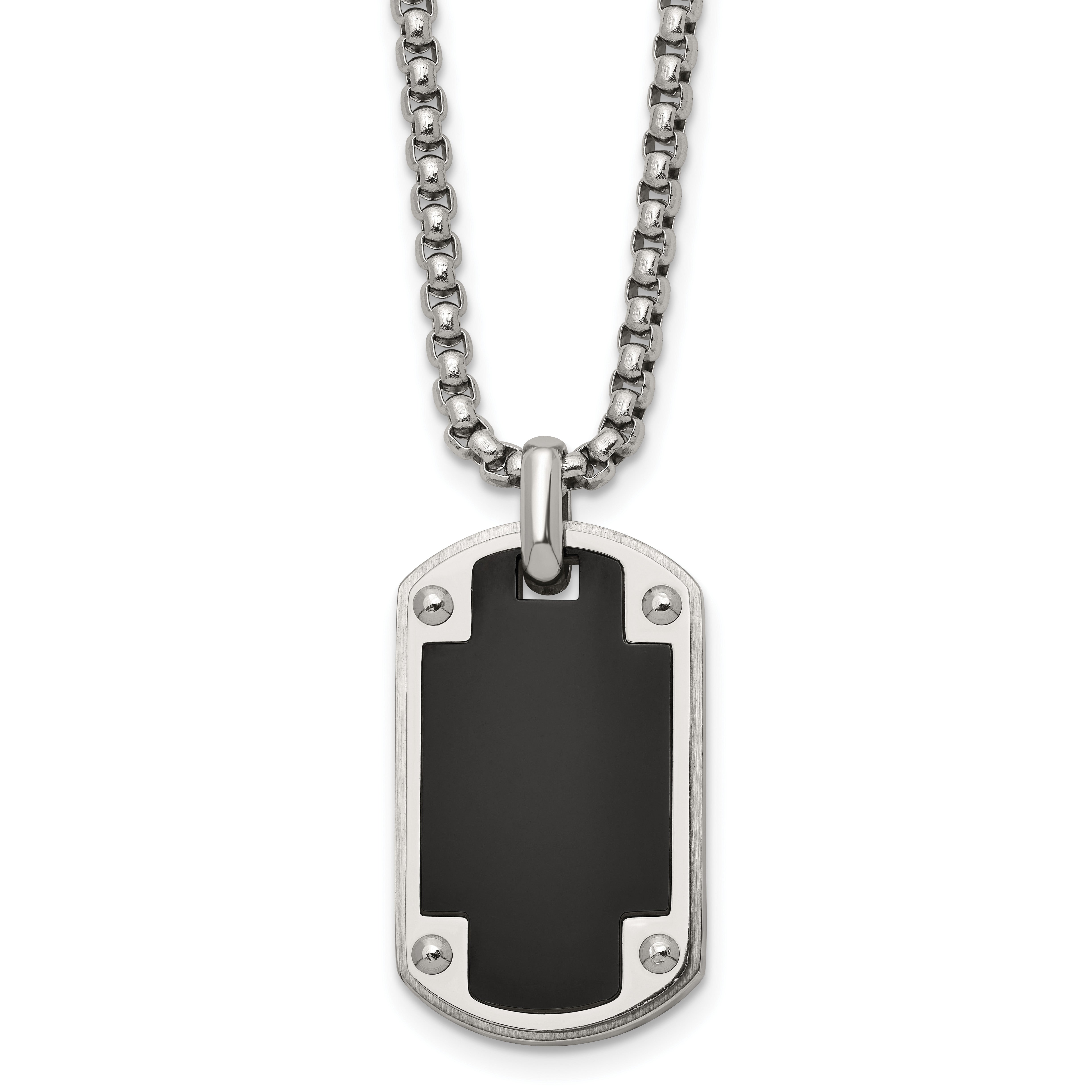 Black Ion-Plated Polished Dog Tag Stainless Steel Rolo Chain Necklace Main image