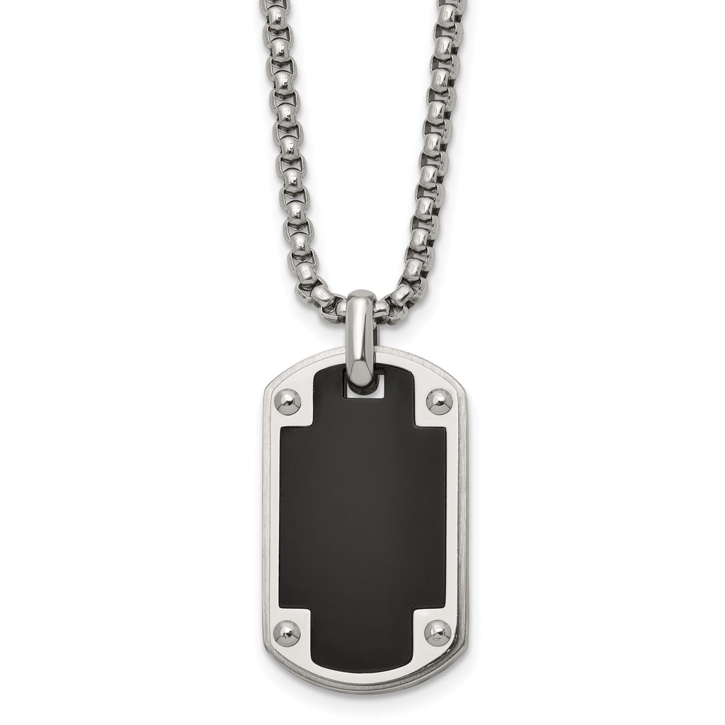 Black Ion-Plated Polished Dog Tag Stainless Steel Rolo Chain Necklace