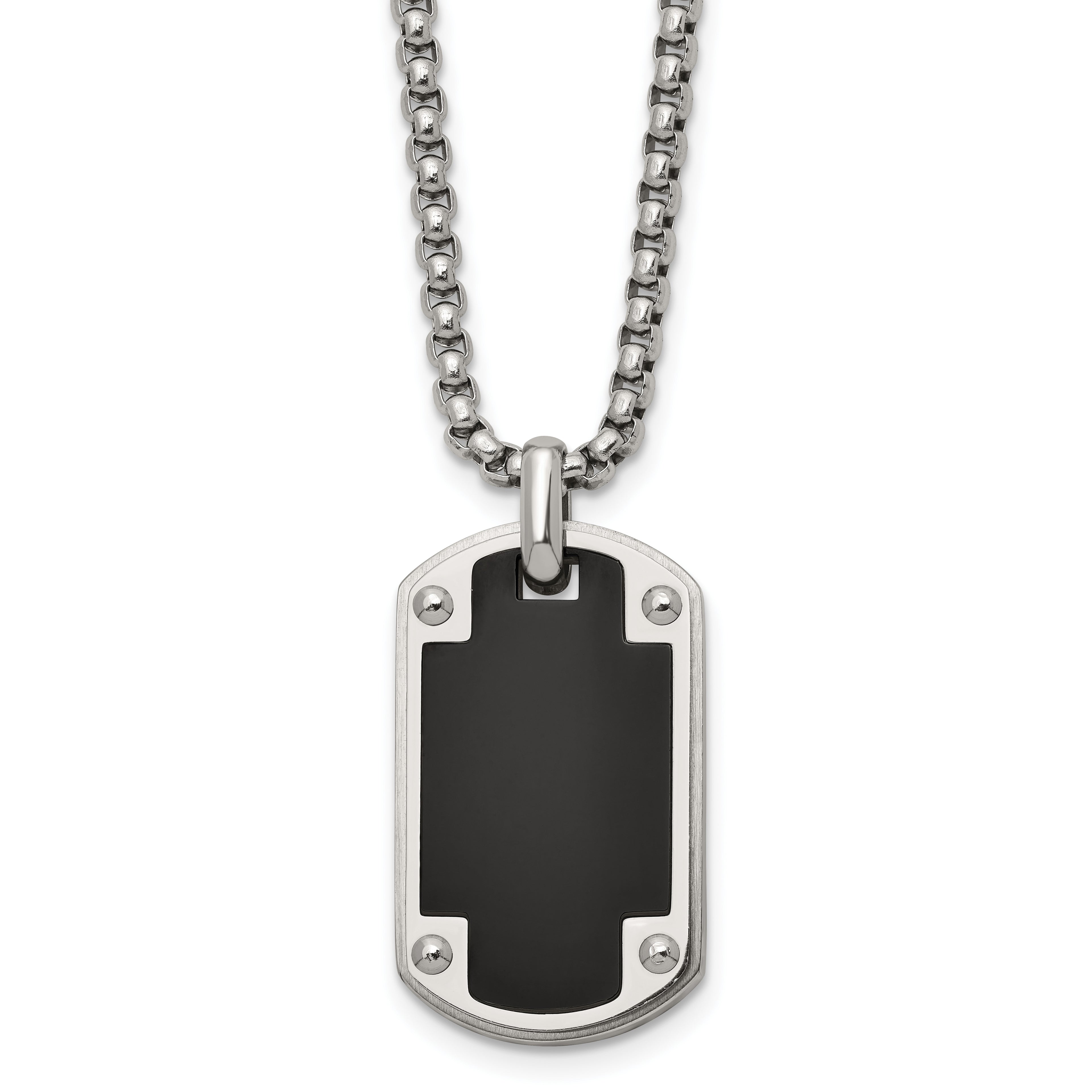 Black Ion-Plated Polished Dog Tag Stainless Steel Rolo Chain Necklace