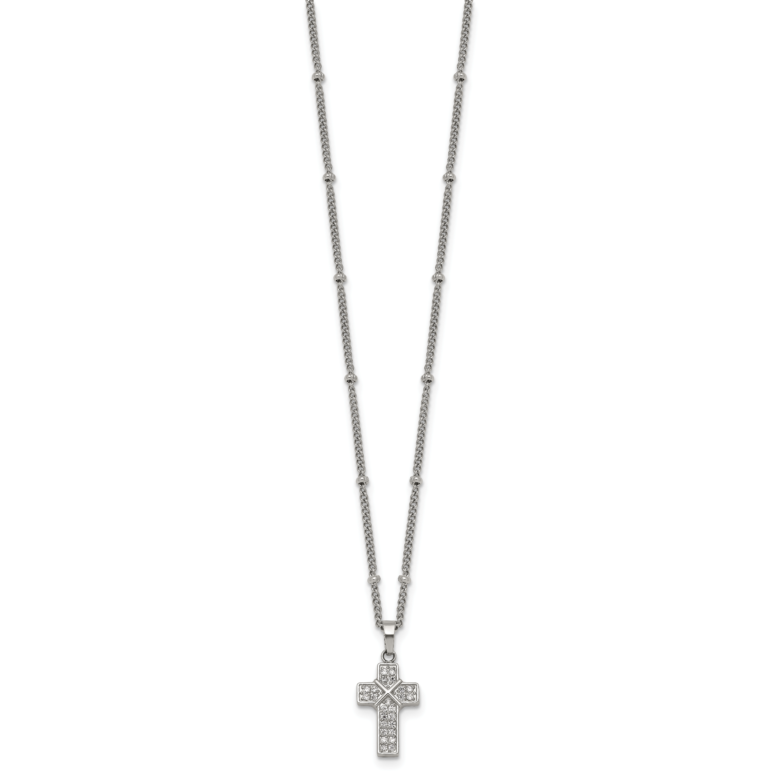 Polished Cubic Zirconia Cross Stainless Steel Necklace Secondary image