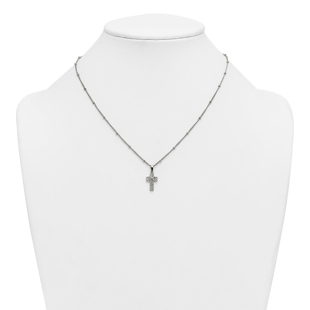 Polished Cubic Zirconia Cross Stainless Steel Necklace