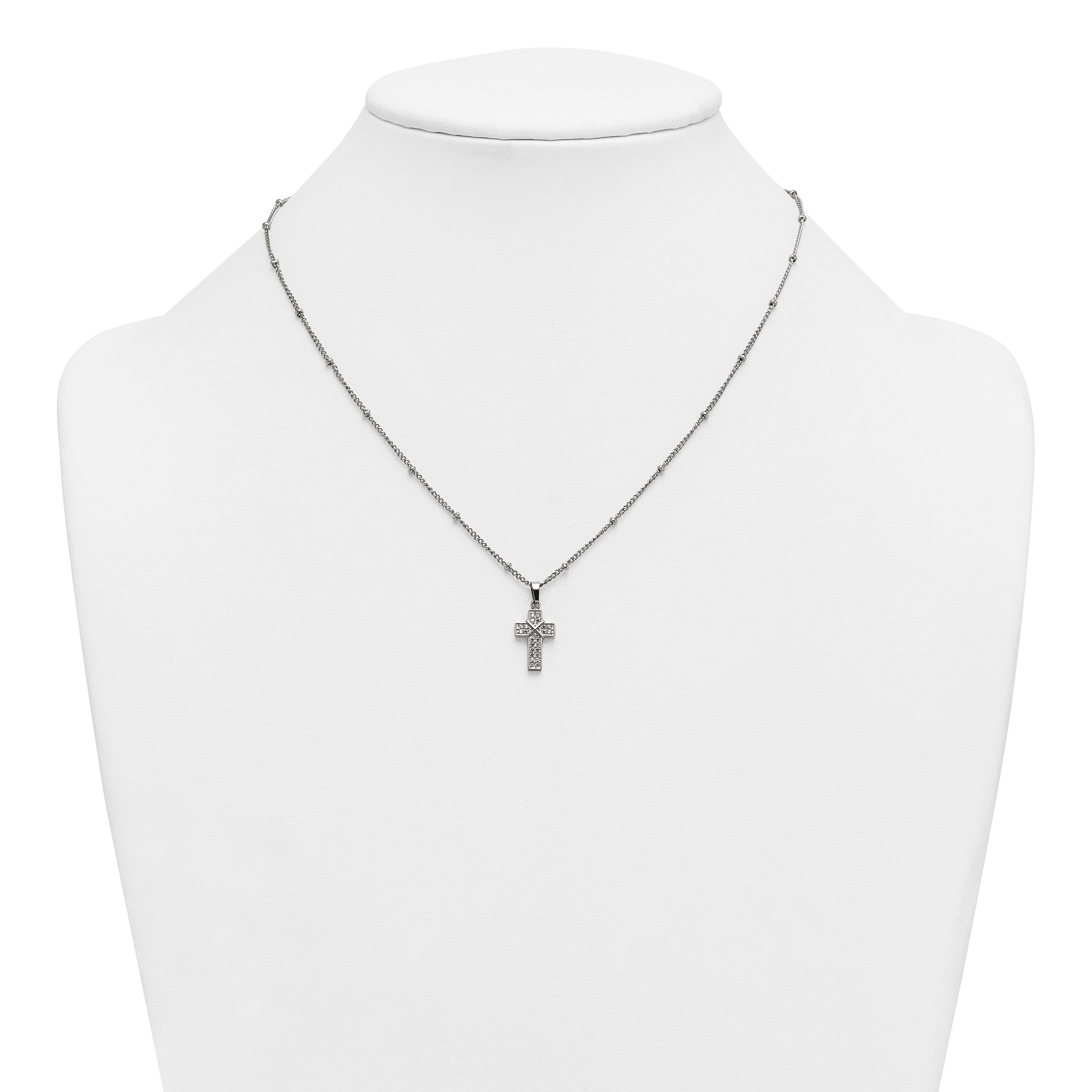 Polished Cubic Zirconia Cross Stainless Steel Necklace
