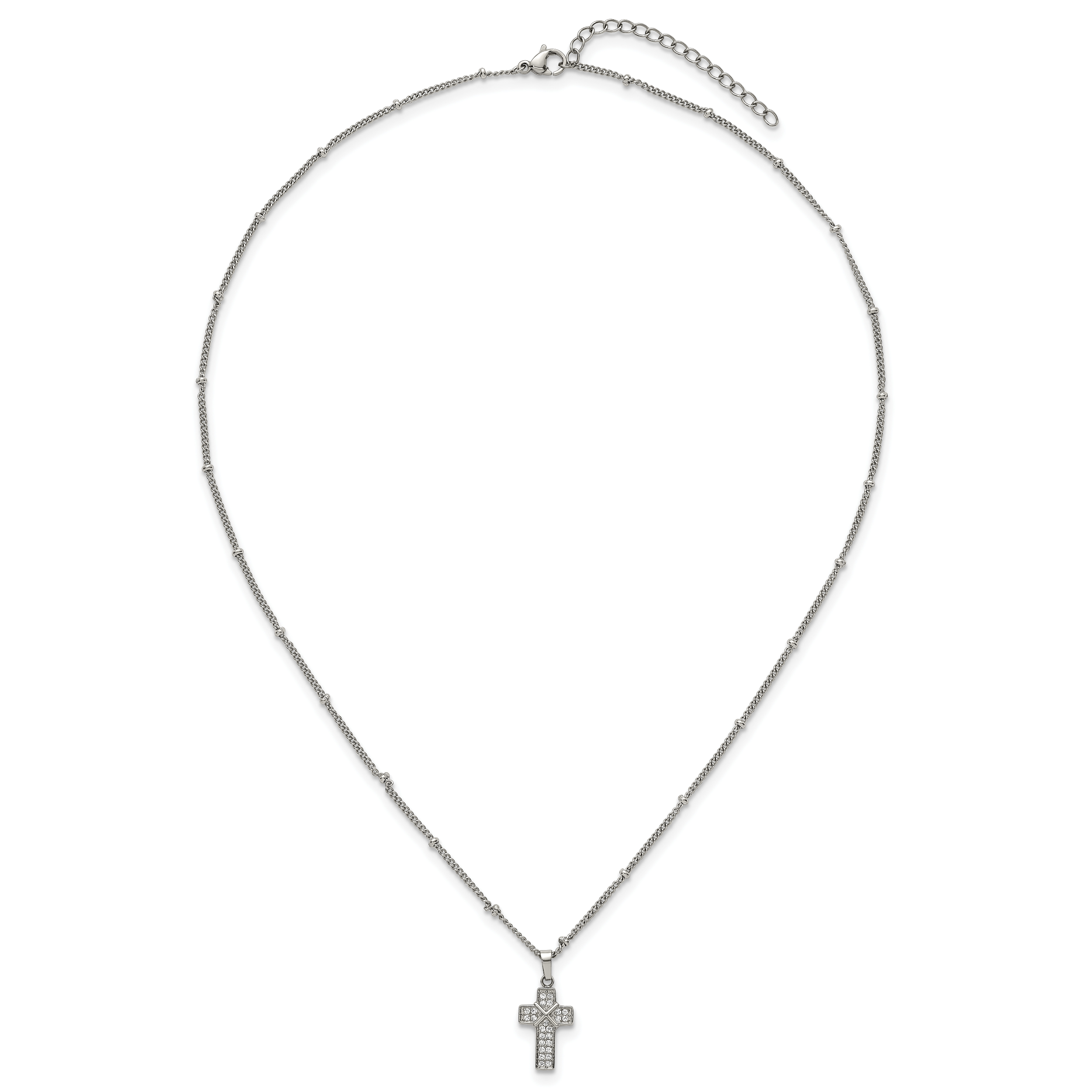 Polished Cubic Zirconia Cross Stainless Steel Necklace