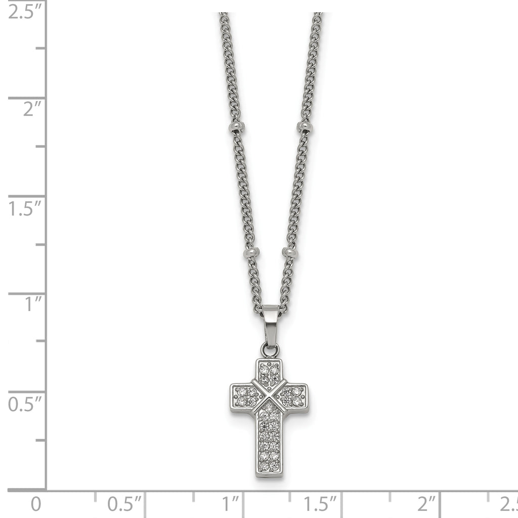 Polished Cubic Zirconia Cross Stainless Steel Necklace