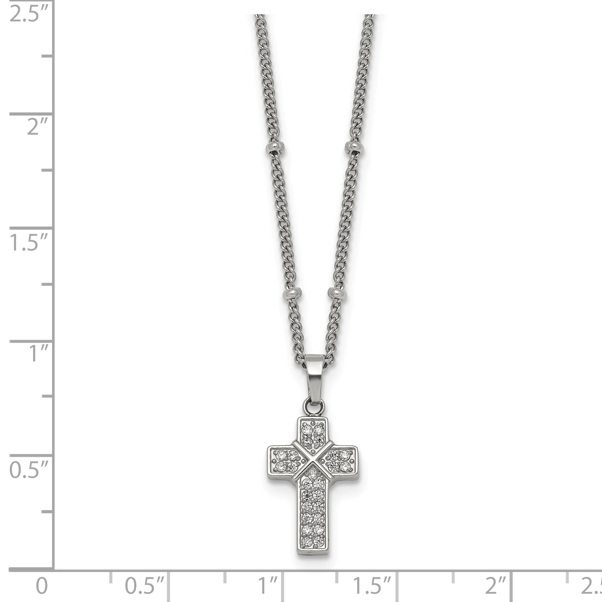 Polished Cubic Zirconia Cross Stainless Steel Necklace
