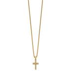 Gold-Tone Polished Cubic Zirconia Cross Stainless Steel Rolo Chain Necklace