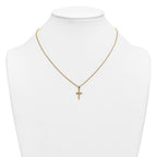 Gold-Tone Polished Cubic Zirconia Cross Stainless Steel Rolo Chain Necklace