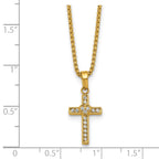 Gold-Tone Polished Cubic Zirconia Cross Stainless Steel Rolo Chain Necklace