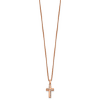 Rose-Tone Polished Cubic Zirconia Cross Stainless Steel Rolo Chain Necklace