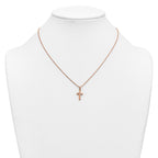 Rose-Tone Polished Cubic Zirconia Cross Stainless Steel Rolo Chain Necklace
