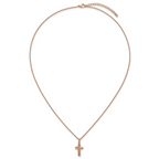 Rose-Tone Polished Cubic Zirconia Cross Stainless Steel Rolo Chain Necklace