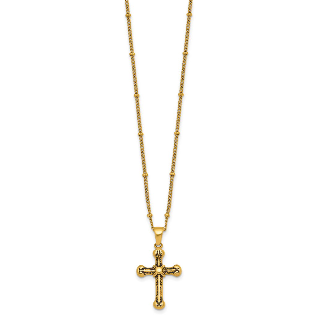 Gold-Tone Polished Cross Stainless Steel Necklace