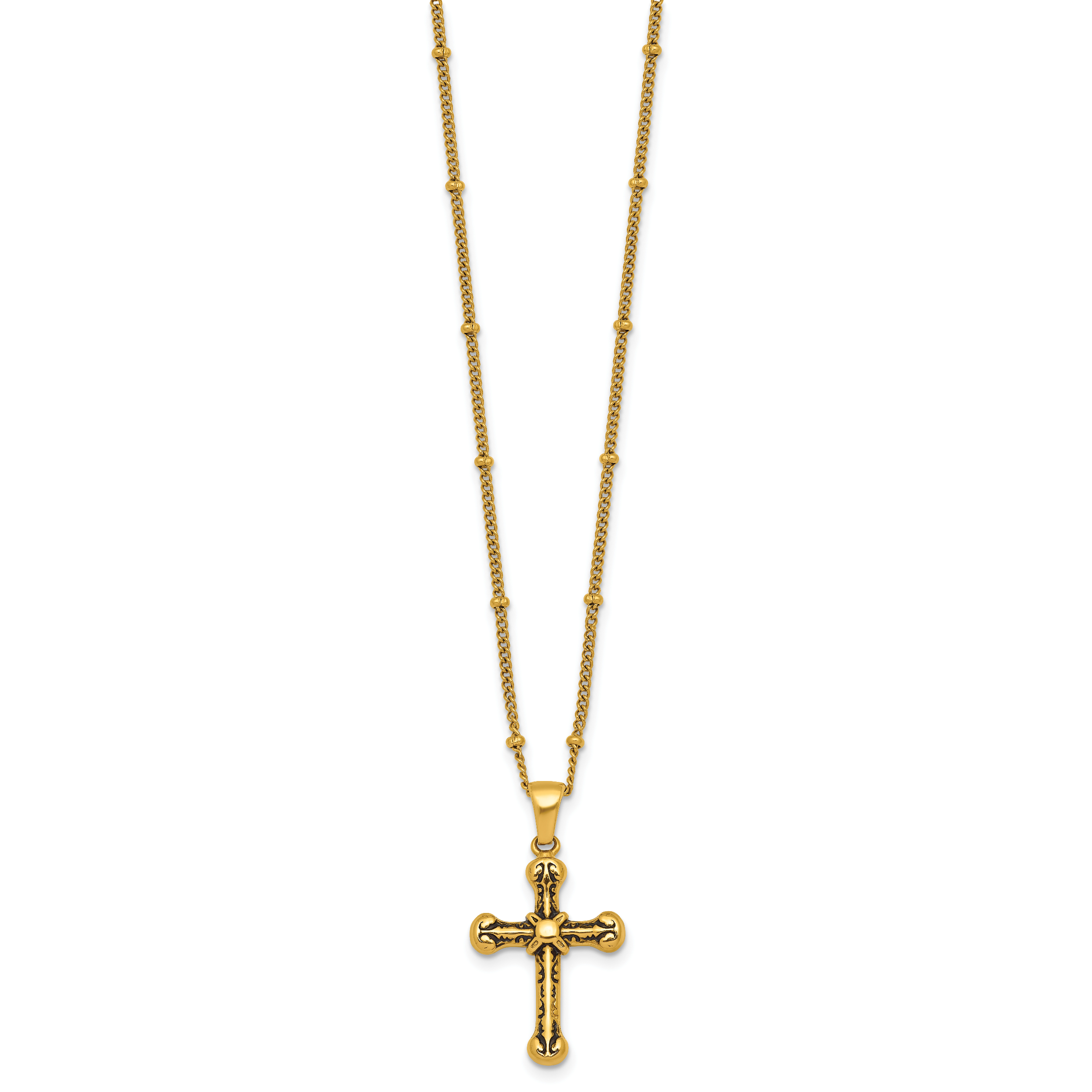 Gold-Tone Polished Cross Stainless Steel Necklace