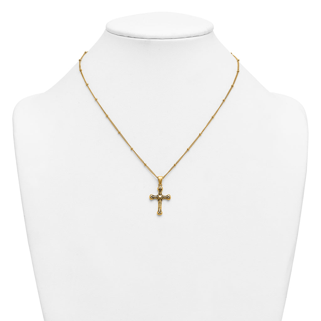 Gold-Tone Polished Cross Stainless Steel Necklace