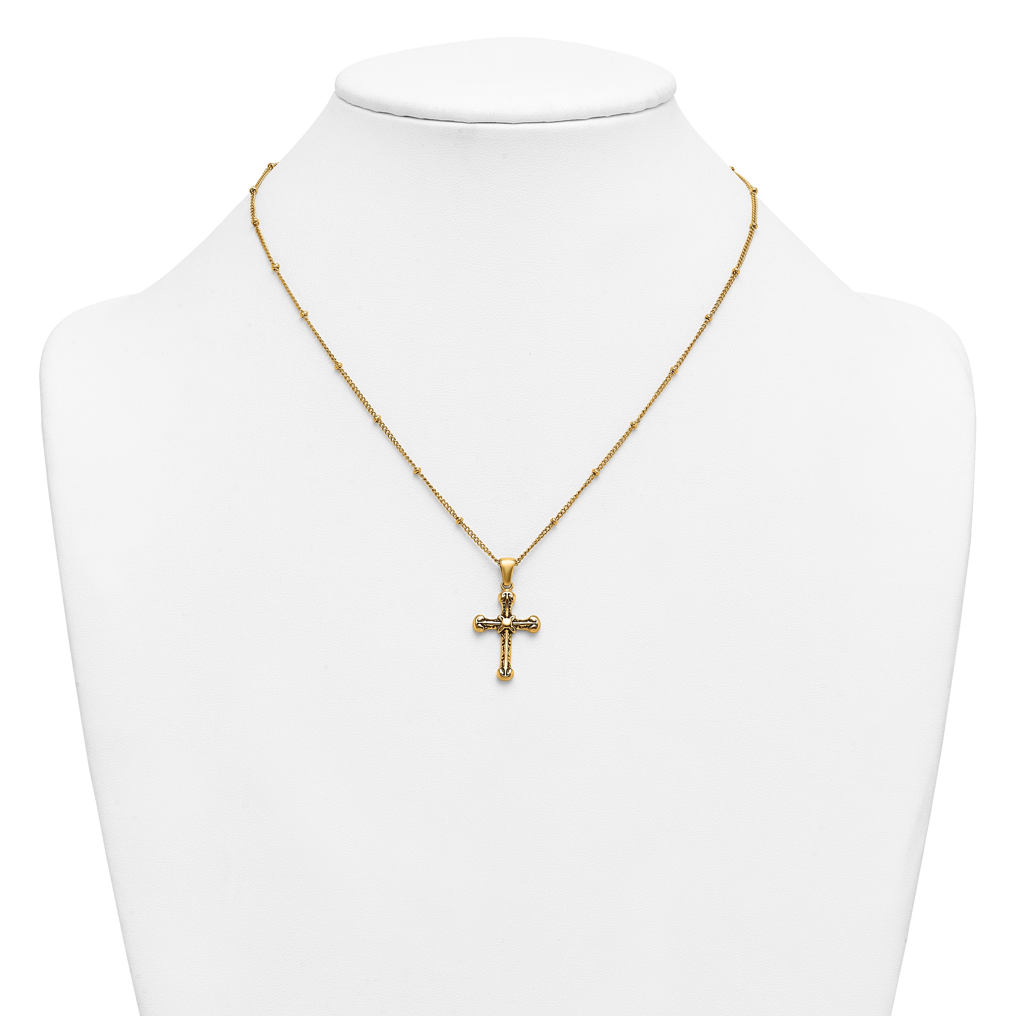 Gold-Tone Polished Cross Stainless Steel Necklace