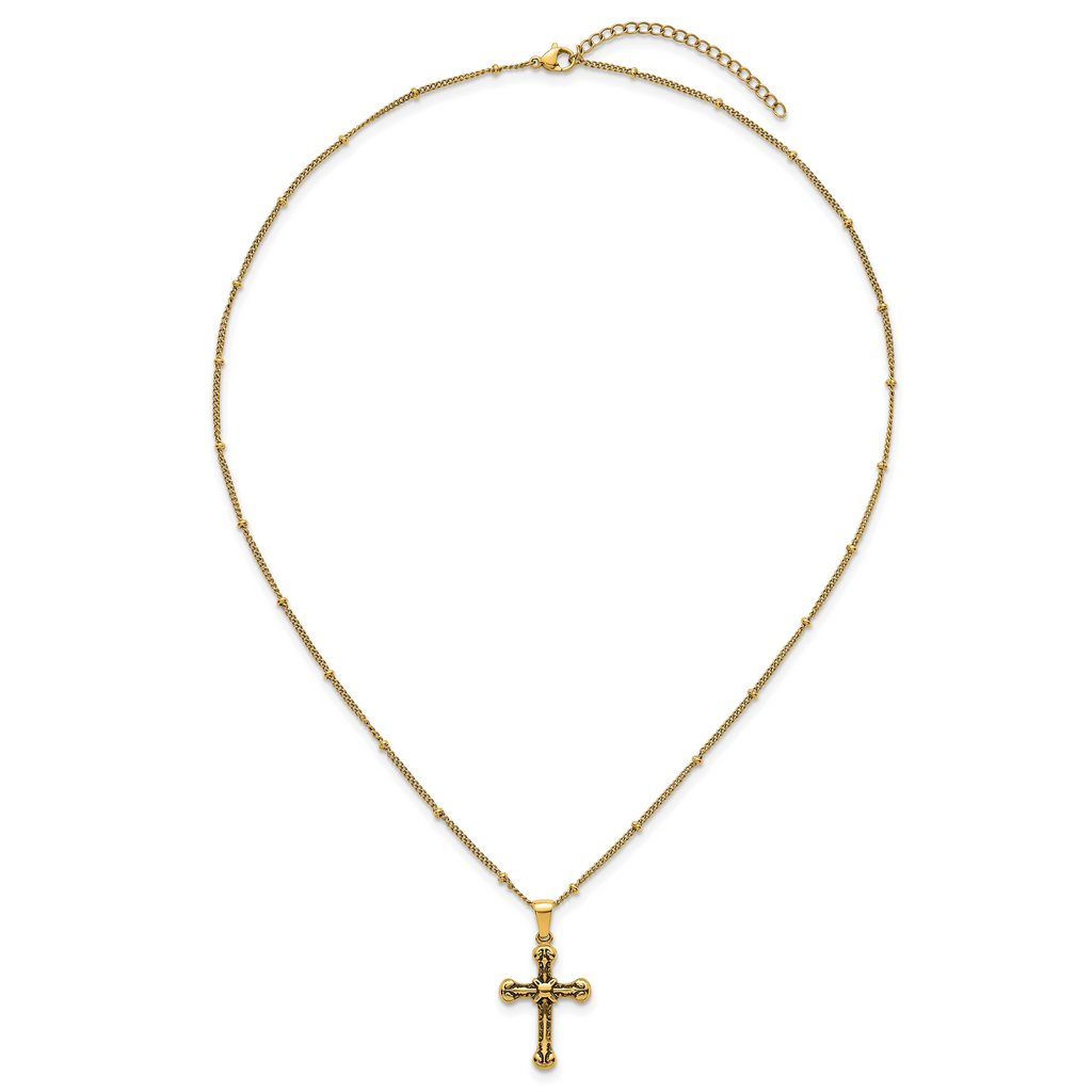 Gold-Tone Polished Cross Stainless Steel Necklace