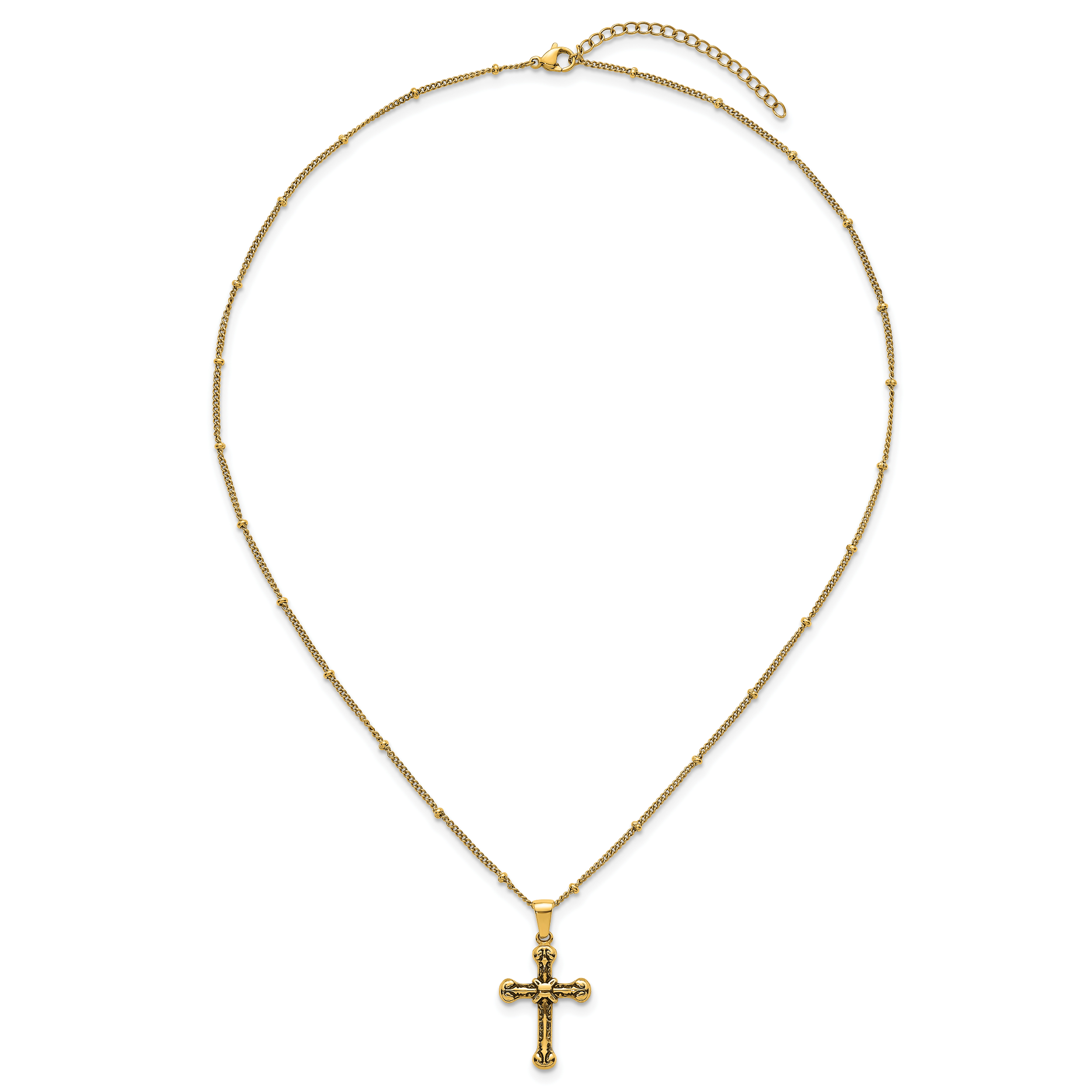 Gold-Tone Polished Cross Stainless Steel Necklace