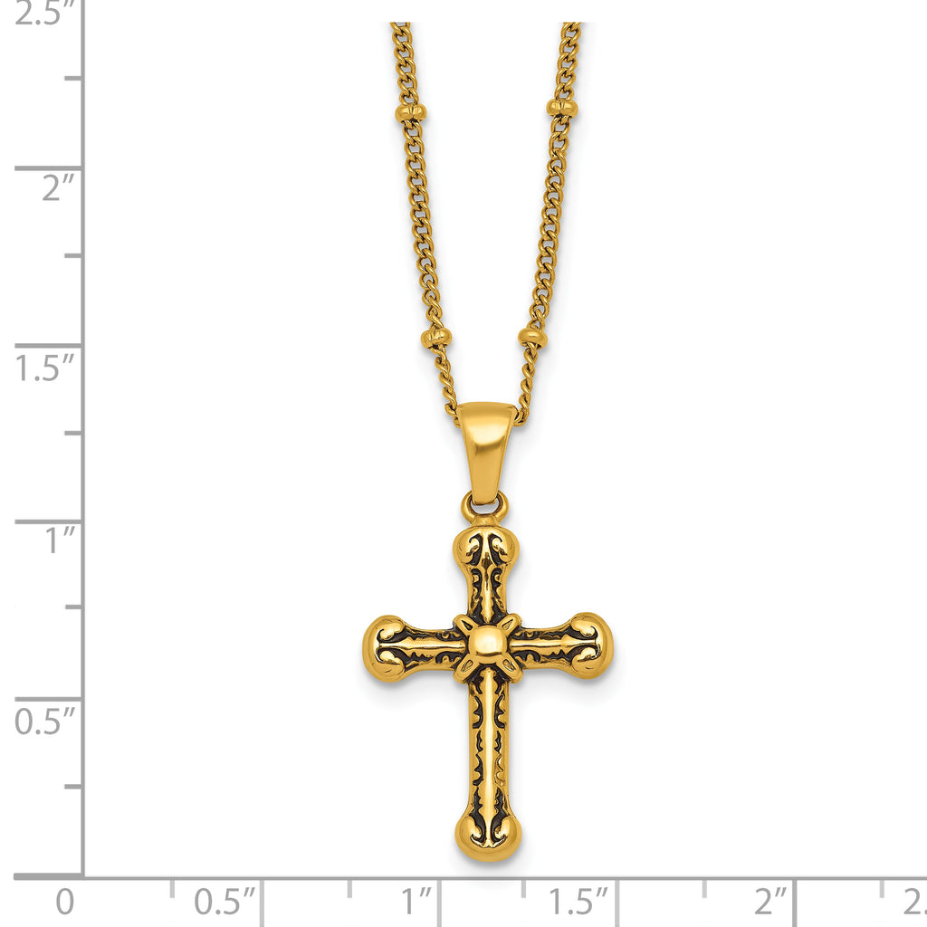 Gold-Tone Polished Cross Stainless Steel Necklace