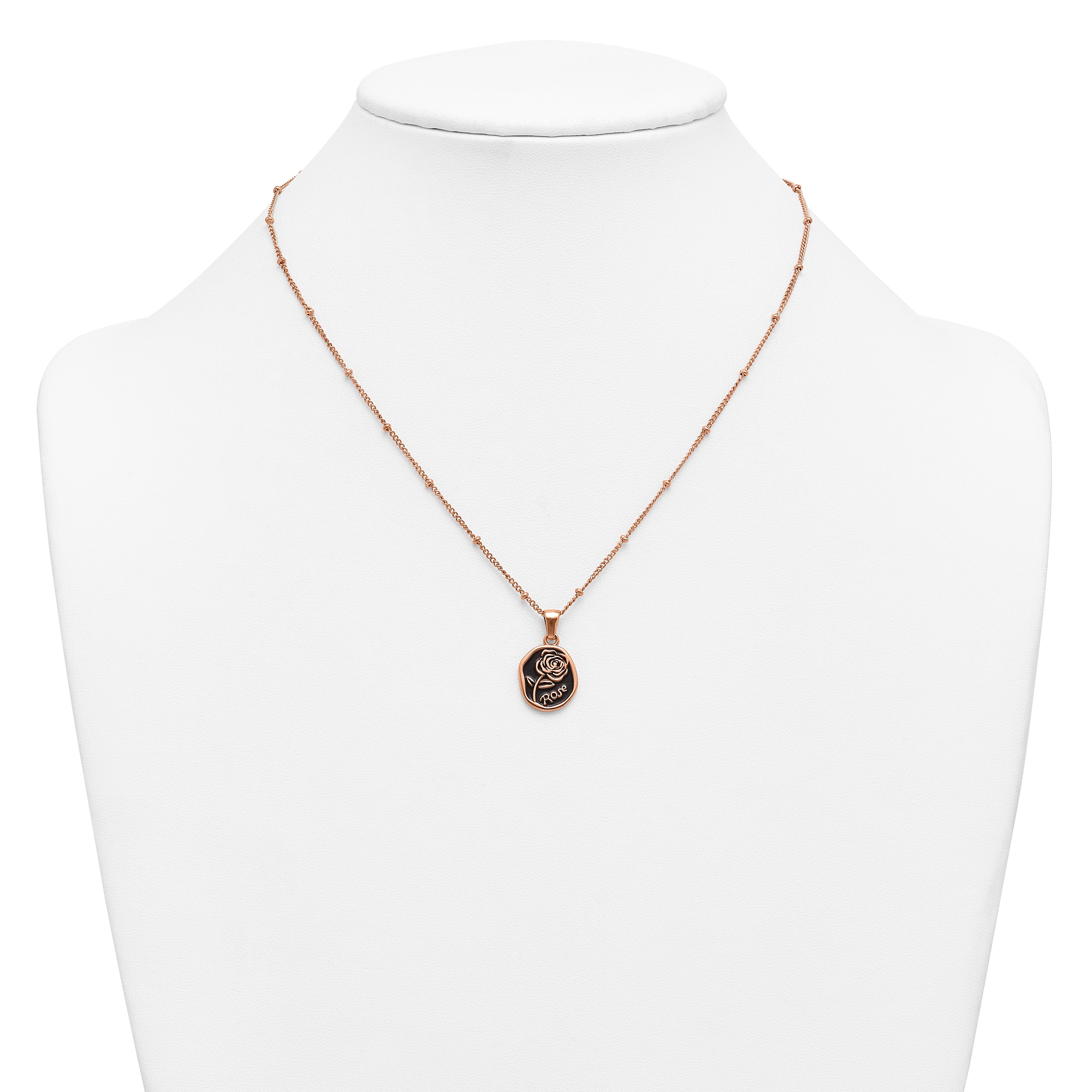 Rose-Tone Polished Enamel Stainless Steel Necklace