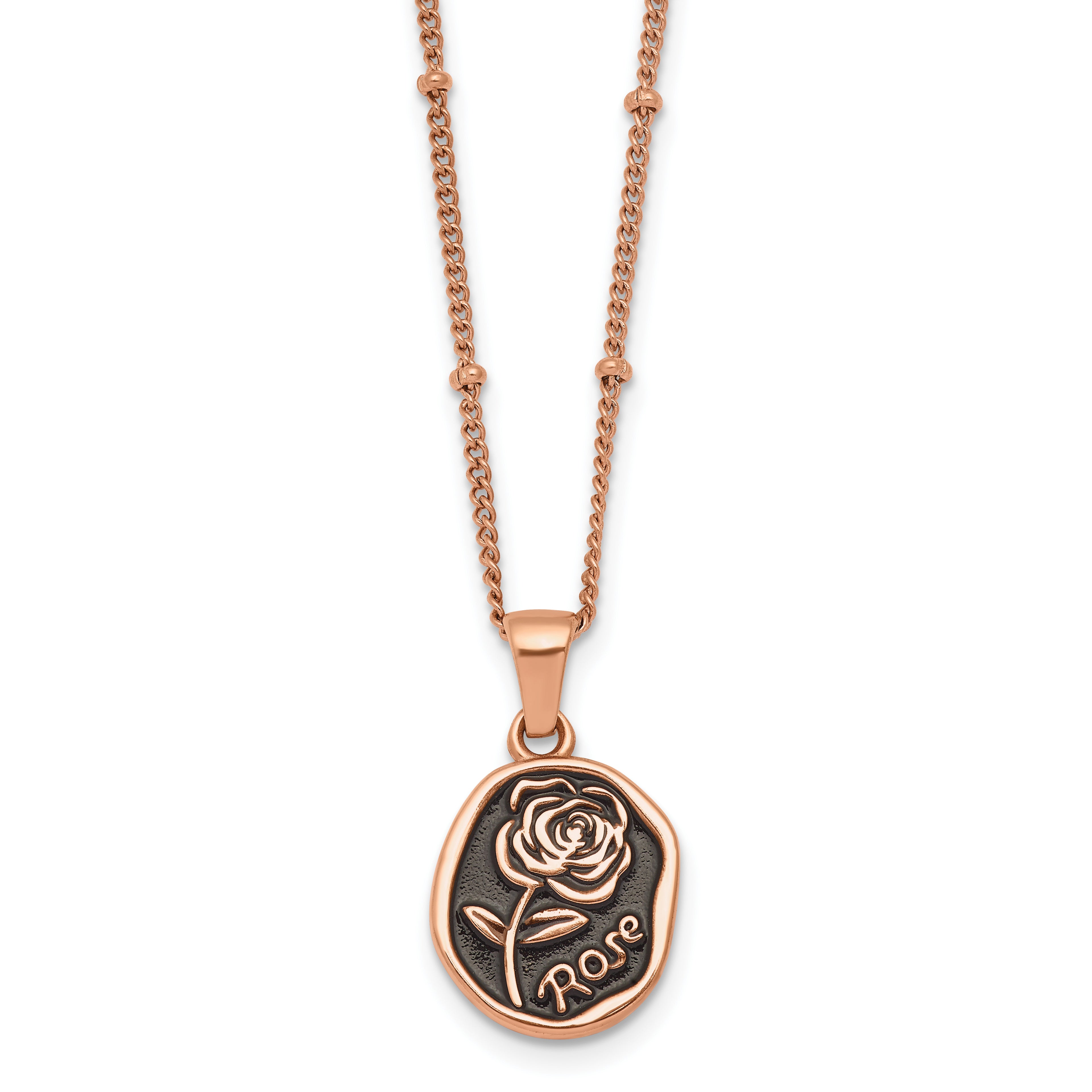 Rose-Tone Polished Enamel Stainless Steel Necklace