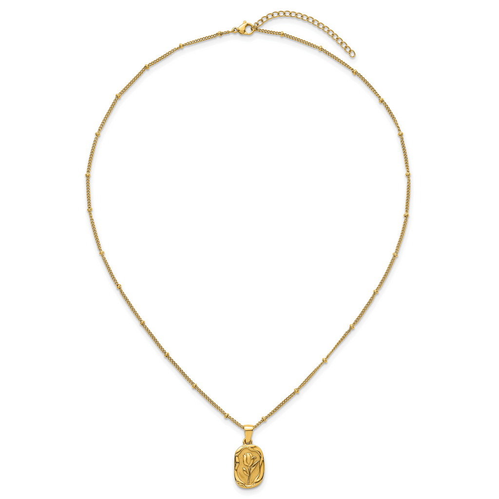 Gold-Tone Polished Floral Stainless Steel Necklace