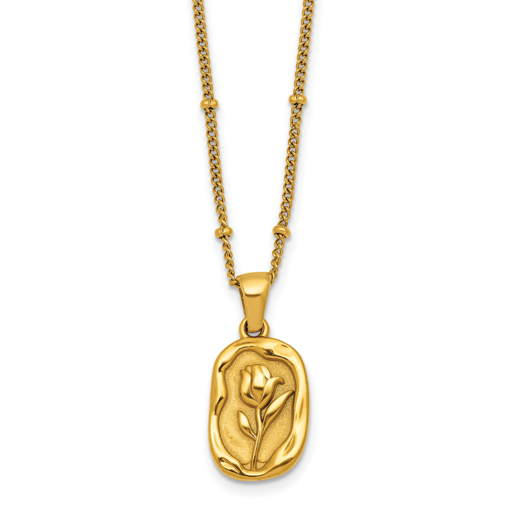 Gold-Tone Polished Floral Stainless Steel Necklace