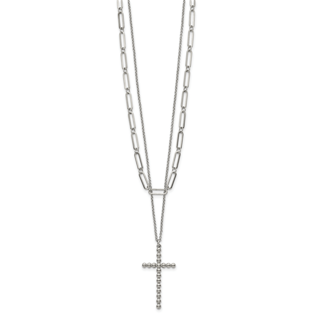 Polished Cross Stainless Steel Paperclip Chain Necklace