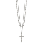Polished Cross Stainless Steel Paperclip Chain Necklace