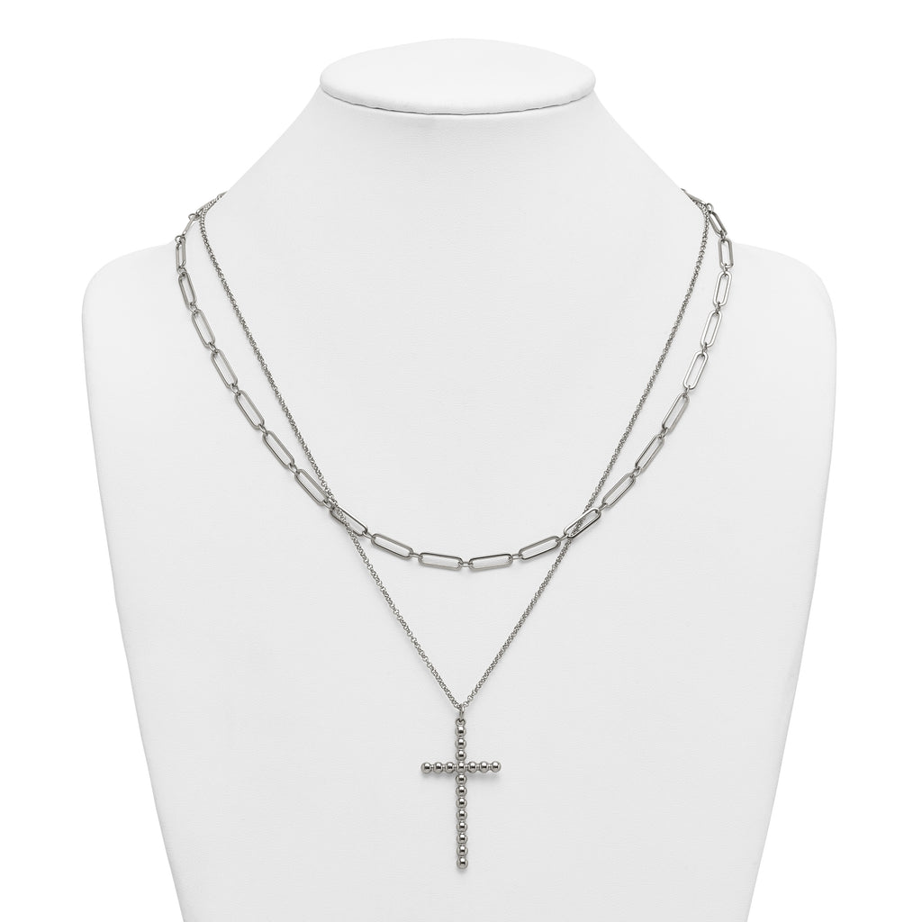 Polished Cross Stainless Steel Paperclip Chain Necklace